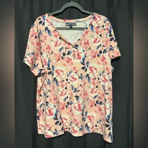Karen Scott Women’s Floral Pink Short Sleeve Shirt Plus Size 3X
